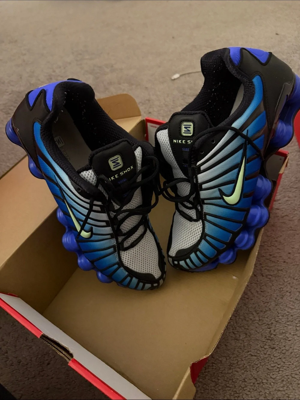 Nike Kids Blue Gradient Sneakers with Neon Yellow Swoosh